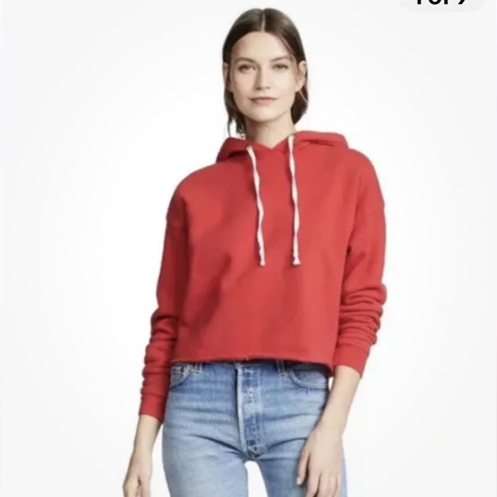 Re/Done washed red cropped raw ham fleeced lined hoodie Size M